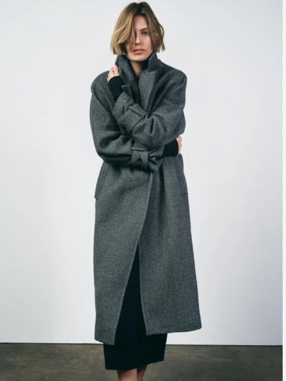 Zara Wool Blend Belted Wrap Coat – Charcoal Gray – NWT – Size Large